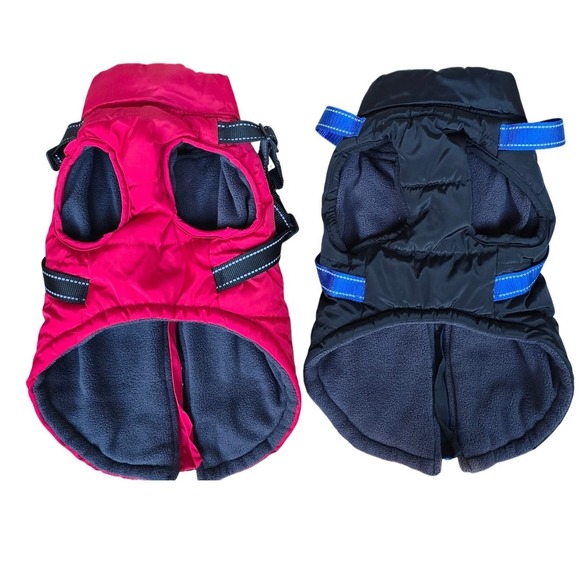 2 pack NAUTICA dog harness & puffer jacket s in red black blue zips up cozy - Picture 2 of 5
